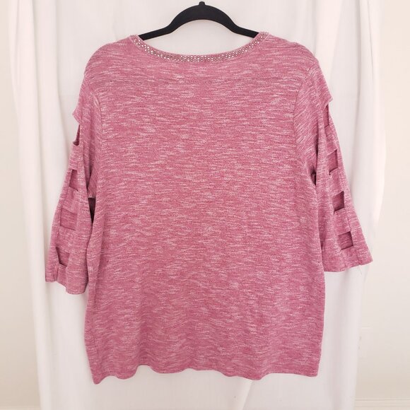 Terra & Sky Pink 3/4 Unique Sleeves Beaded V Neck Blouse Plus Size 0X (14w) - Picture 13 of 15